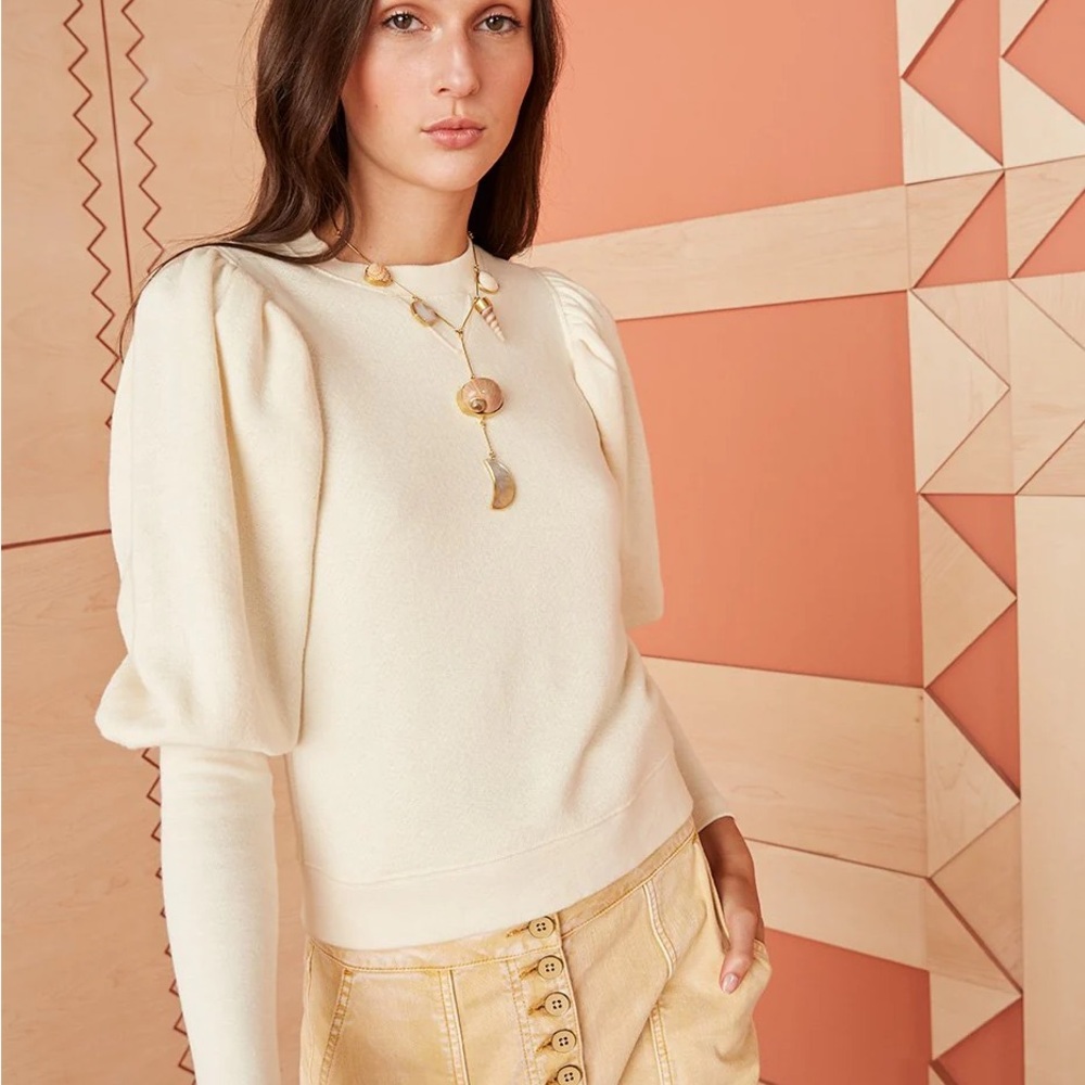 Ulla Johnson Cream Long Puff Sleeve Sweatshirt Top Size P